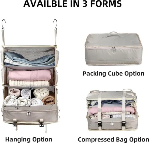 Vista 4 de Bukere Cubo de embalaje colgante para viajes, estantes portátiles, bolsa organizadora para maleta de equipaje, artículos esenciales de viaje