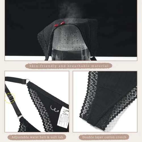 Vista 3 de Aijolen Tanga de algodón para mujer, ropa interior ajustable para mujer, bragas de cintura baja para mujer, no se ven