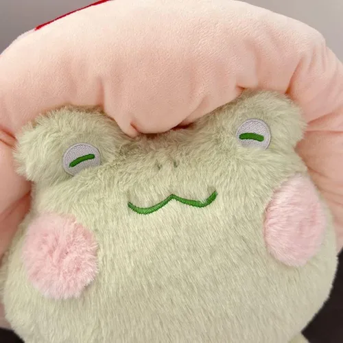 Vista 2 de Enivtfz Juguetes de peluche de rana, 10" linda rana con sombrero de hongo rojo animales de peluche, peluches kawaii, regalo para niños y niñas