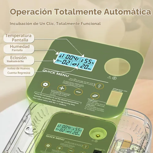 Vista 3 de HOWOOlUA - Incubadora de huevos para incubar huevos con giro automático, control de temperatura y humedad, incubadora de huevos integrada de gran