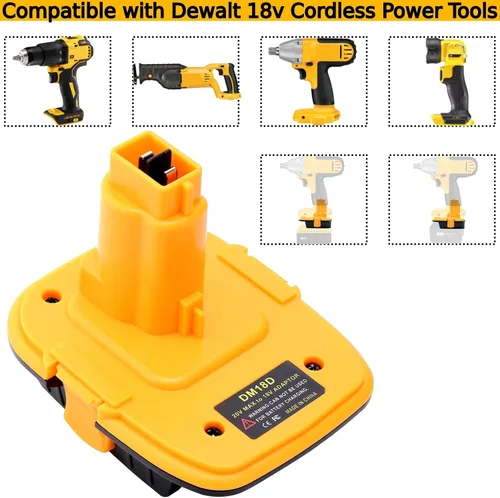 Vista 4 de Tulepowceeng Paquete de 2 adaptadores de batería DM18D compatibles con herramientas Dewalt de 18V, convertidor compatible con Dewalt de 20V