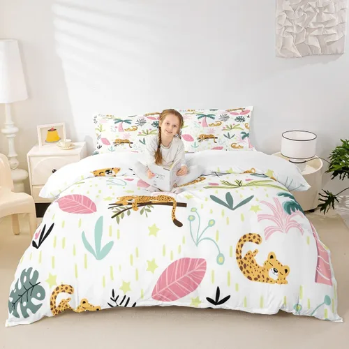 Vista 13 de Feelyou Funda de edredón de elefante de dibujos animados para niños, tamaño individual, juego de ropa de cama de cocodrilo para niños y niñas, funda