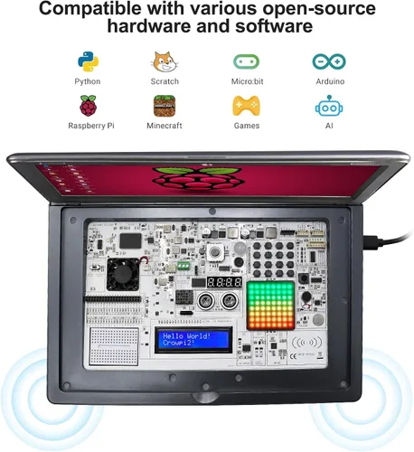 Vista 2 de ELECROW Crowpi2 - Kit todo en uno para Raspberry Pi 5, kit todo en uno para laptop Raspberry Pi con pantalla de 11.6 pulgadas (kit básico)
