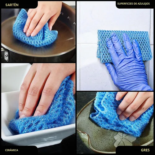 Vista 4 de Paño de cocina sin olor para lavado de platos de múltiples usos - sin olor - mayor vida útil, Paquete de 1 Azul
