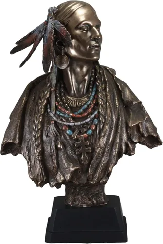 Vista 5 de Ebros Gift Juego grande de 2 estatuas tribales de 21 pulgadas de alto, nativo americano, jefe indio guerrero y princesa con tocado de plumas