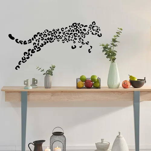 Vista 2 de Adhesivo decorativo de pared de leopardo, 2 calcomanías con estampado de leopardo, calcomanías autoadhesivas de leopardo para paredes, despegar