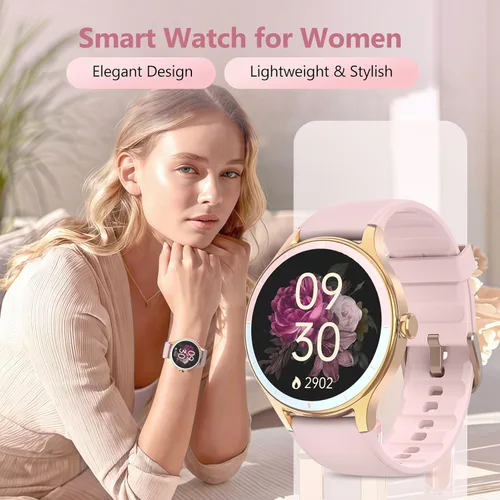 Vista 2 de Reloj inteligente para mujer, compatible con iPhone y Android, ritmo cardíaco SPO₂ y seguimiento de la salud de la mujer, más de 100 modos