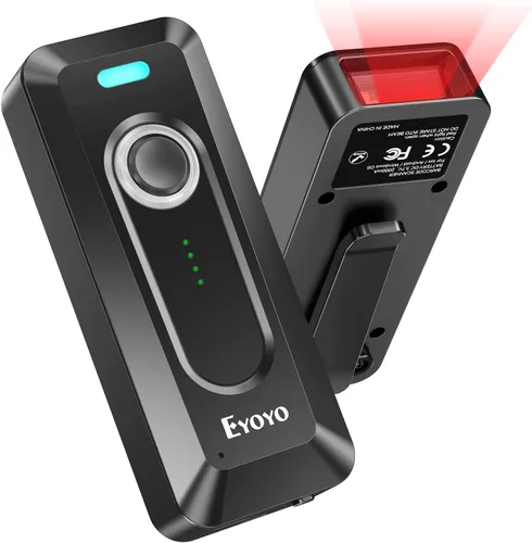 Vista 11 de Eyoyo Escáner de código de barras Bluetooth 2D portátil con clip, batería de 2000mAh con indicador de nivel, lector de código de barras 1D QR Naranja