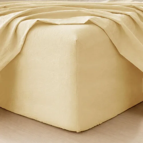 Vista 34 de MooMee Sábana bajera ajustable de solo 100% algodón lavado con textura parecida al lino, transpirable, duradera, suave, cómoda, bolsillo profundo