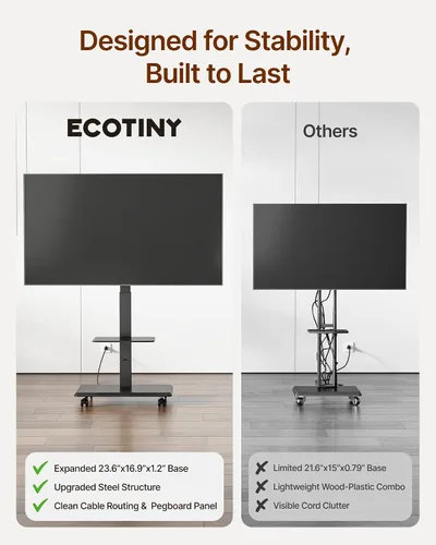 Vista 5 de Soporte de TV rodante con base de acero para televisores de 37 a 86 pulgadas hasta 50 kg, soporte móvil para TV con rotación, inclinación y giro