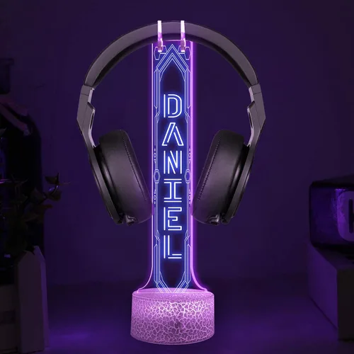 Vista 13 de NAZENTI Soporte LED personalizado para auriculares con diseño de marcador, soporte de escritorio para auriculares iluminado para hombres novio