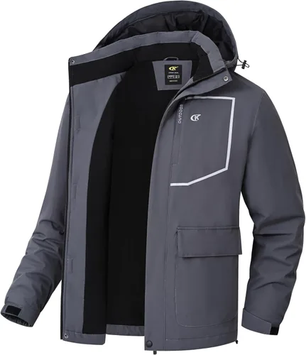 Vista 8 de Tyhengta Chaquetas de esquí impermeables para hombre, abrigos de invierno, chaqueta de nieve ajustable, cortavientos de forro polar, rompevientos
