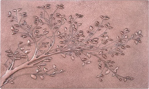 Vista 4 de Azulejos de salpicadero de cocina de cobre hechos a mano, salpicadero de cocina con ramas de árboles y hojas, panel de salpicadero de cobre