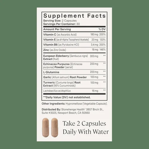 Vista 5 de Stonehenge Health Suplemento diario de inmunidad dinámica 10 en 1 impulsores inmunológicos de zinc, saúco, equinácea, vitamina C y probiótico L.