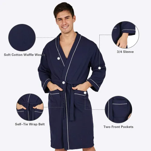 Vista 6 de YIMANIE - Bata de baño de algodón para hombre