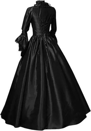 Vista 2 de QWENTMTNTY Vestido victoriano, vestido de baile de talla grande, cuello cuadrado, encaje, medieval, renacentista, disfraces para baile de máscaras