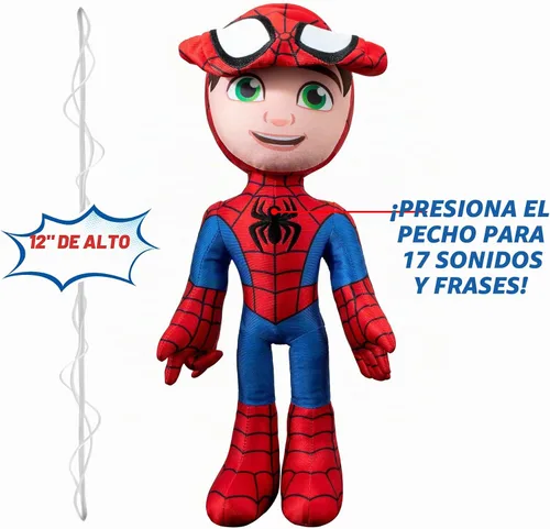 Vista 4 de Marvel Spidey and His Amazing Friends - Cuenta con revelación de héroe secreto de Spidey de peluche - Peluche de 12 pulgadas con sonidos - Juguetes