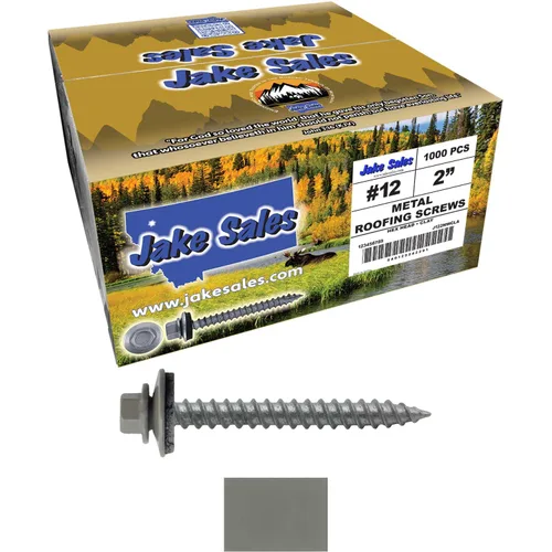 Vista 144 de 12 tornillos para techos de metal gris ABC de 1-1/2 pulgadas, cabezal de arandela hexagonal, arranque automático/roscado, arandela EPDM. 1 bolsa