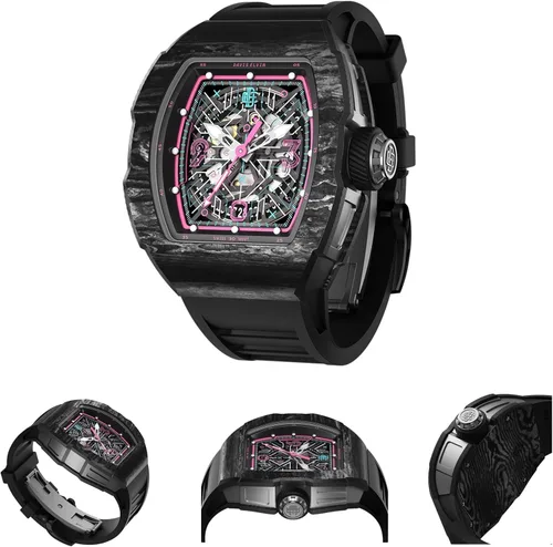 Vista 9 de DAVIS ELVIN - Reloj automático para hombre, reloj de pulsera de barril de vino con movimiento de reloj suizo impermeable, relojes mecánicos que