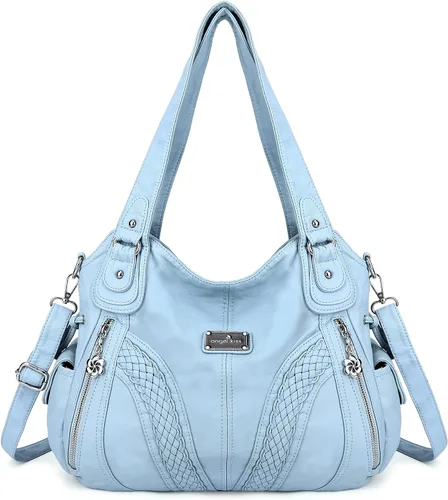 Vista 24 de Carteras y bolsos de mano para mujeres, bolso tote de moda, bolsos de hombro con asa superior, carteras tipo satchel de cuero sintético lavado