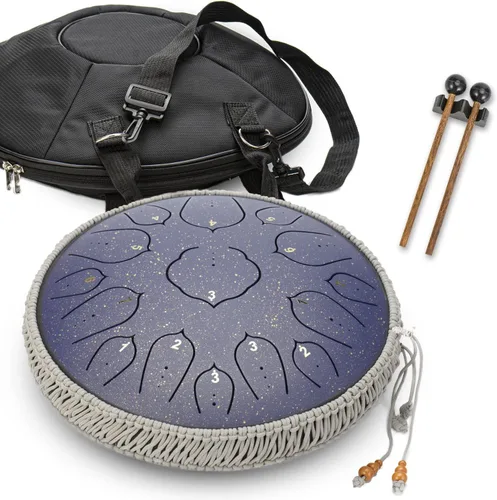 Vista 6 de Tambor de Lengua de Acero - ChunFeng 14 Pulgadas 15 Notas - Tambores de Acero para Adultos - Tambores Handpan con Libro de Música, Mazos de Tambor