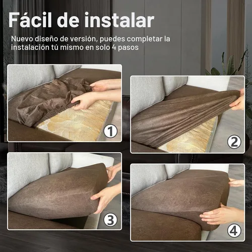 Vista 6 de ANARACHON Fundas de cojín de sofá con aspecto de cuero, juego de fundas de asiento de sofá, protector de muebles para sillón seccional, sofá biplaza