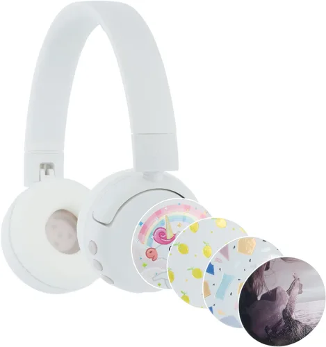 Vista 4 de BuddyPhones POP Fun Auriculares plegables Bluetooth para niños + micrófono, funciona con cable o inalámbrico, limitación de volumen SafeAudio