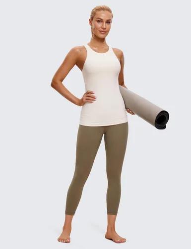 Vista 3 de CRZ YOGA Butterluxe - Camiseta sin mangas de cuello alto con espalda cruzada para mujer, con brasier integrado, para entrenamiento, yoga, atlética