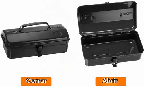 Vista 3 de HARFINGTON Caja de Herramientas 11.4" Caja de Herramientas de Acero Portátil Estilo Techo de Cadera con Cierre de Pestillo de Metal Cofre de Negro