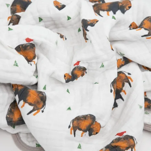 Vista 3 de Little Unicorn - Colcha de algodón original de muselina extrasuave de varias capas, para bebés y niños pequeños (bisontes)
