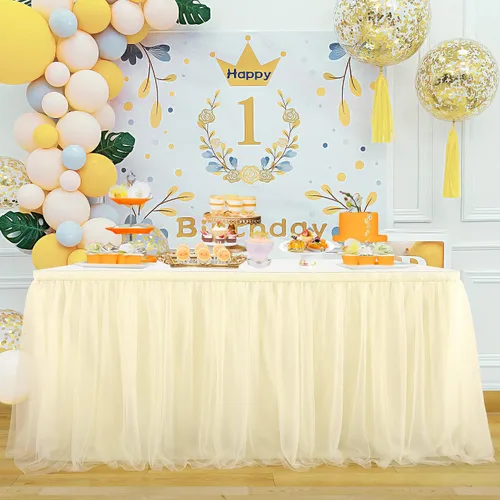Vista 14 de Suppromo Pack de 2 faldas de mesa de tul azul de 6 pies para mesas rectangulares o redondas, mantel de tul azul para baby shower, cumpleaños