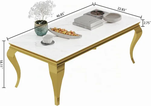 Vista 2 de SSLine Moderna mesa de centro de 1 pieza para sala de estar, mesa de centro de lujo de mármol sintético con patas de acero inoxidable en forma de S