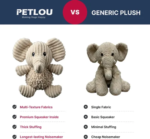 Vista 7 de Petlou - Juguetes de felpa natural y duraderos para perros con papel chirriante y arrugado en varios tamaños (elefante natural, M, 10 pulgadas)