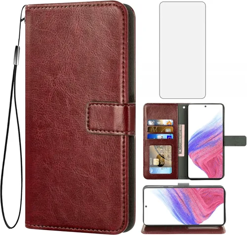 Vista 4 de Funda compatible con OnePlus 10 Pro One Plus 10Pro 5G, protector de pantalla de vidrio templado y soporte de cuero para tarjetas de teléfono celular
