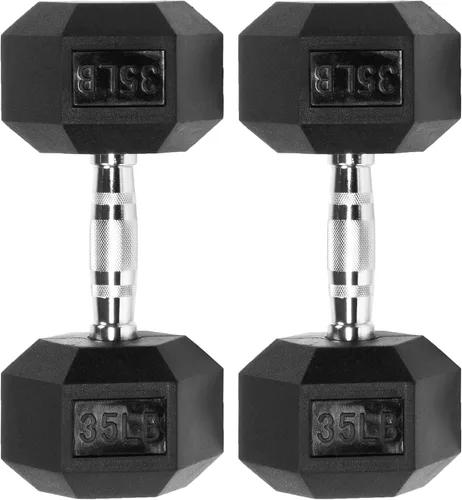 Vista 3 de Fitvids Mancuerna hexagonal con revestimiento de goma, 35 libras, par de 35 libras, color negro