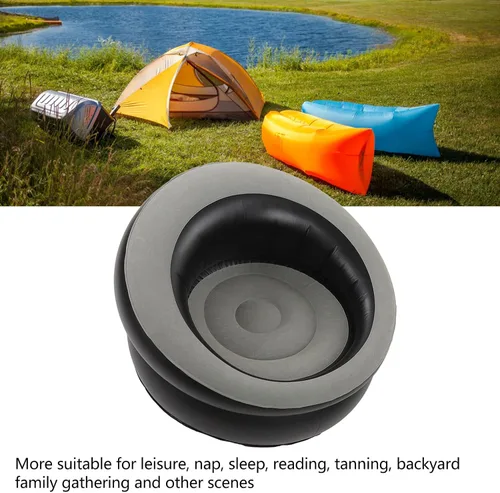 Vista 5 de Srliya Sofá inflable de aire flocado, silla inflable simple, sofá perezoso, sofá puff para sala de estar, dormitorio, sala de lectura, oficina, Gris
