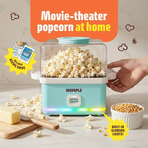 Vista 2 de Máquina de palomitas de maíz con cuenco, máquina eléctrica de palomitas de maíz de 12 tazas para noches de cine en casa y fiestas, máquina de Azul