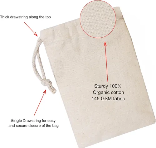 Vista 2 de BigLotBags Bolsas de muselina de algodón 100% algodón orgánico con cordón único, de calidad premium, ecológicas, reutilizables, paquete de 25