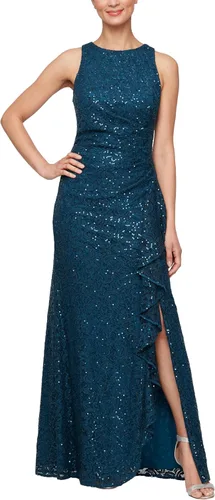 Vista 4 de Alex Evenings Women's Long Sleeveless Mother of the Bride Dress W/Cascade Ruffle & Front Slit (Petite and Regular Sizes)