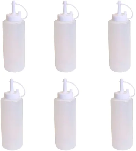 Vista 3 de 6 botellas de plástico transparente para apretar, dispensador de condimentos, salsa de tomate y mostaza, 22 onzas