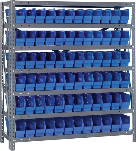 Vista 146 de Quantum QSBU-245BK Heavy Duty Shelving Unit with (7) Shelves and (24) QUS245 Black Bins for Garage Warehouse Storage Distribution 400 lb Load