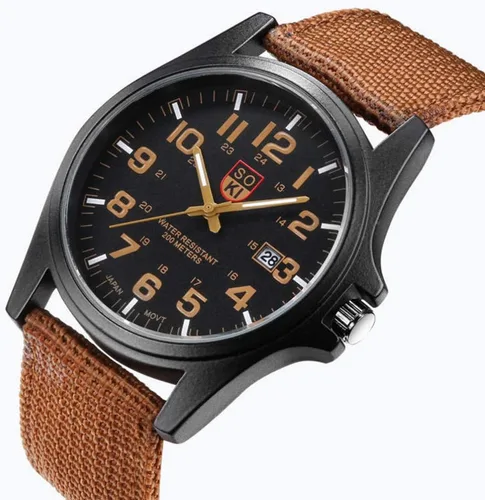 Vista 3 de balacoo Reloj de pulsera de cuarzo para hombre, estilo militar, reloj deportivo, correa de nailon tejida, calendario para niños y hombres