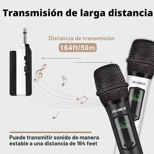 Vista 6 de talomen Micrófonos inalámbricos, micrófono dual profesional de karaoke para cantar, sistema de micrófono dinámico inalámbrico de mano con receptor