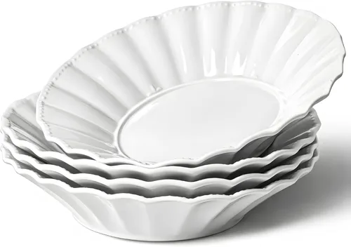Vista 11 de HOMBENE - Juego de 4 cuencos de cerámica para pasta, de 25 onzas, estilo ondulado, ensaladas, sopa, pasta, fideos, cena, aptos para microondas