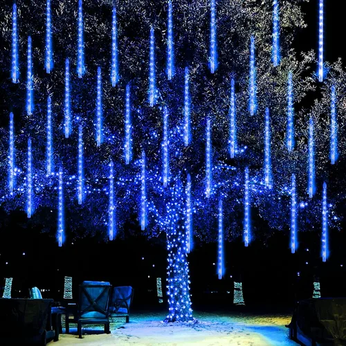 Vista 9 de Dazzle Bright 288 luces LED de Navidad, luces de lluvia de meteoritos de 11.8 pulgadas con 8 tubos, enchufe impermeable, luces de lluvia que caen