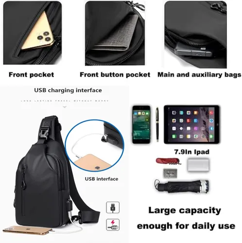 Vista 5 de Bolso bandolera de cuero, bolso impermeable para hombre, bolso de hombro para hombre, mochila cruzada para hombres, ciclismo, correr, senderismo