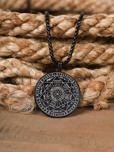 Vista 2 de HAQUIL Stainless Steel Seal of The Seven Archangels Medallion Pendant Necklace, Box Chain, Jewelry Gift for Men and Women