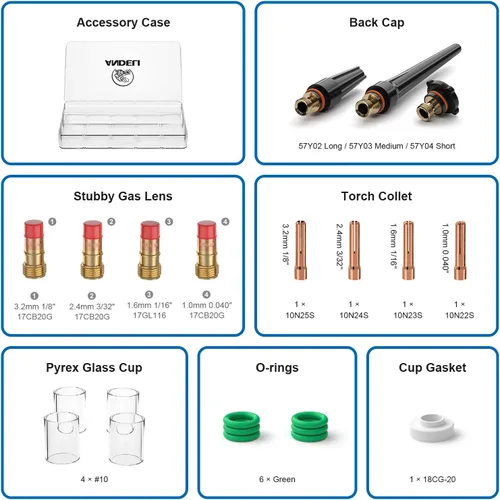 Vista 4 de ANDELI 22PCS TIG soldadura antorcha accesorios kit para WP-17/18/26 10 #