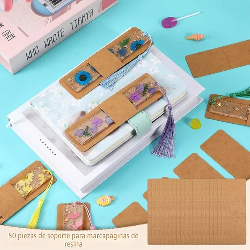 Vista 6 de Fumete 50 piezas de fundas de marcapáginas de resina a granel de 5.9 x 1.8 pulgadas, fundas de papel kraft para marcapáginas, tarjetas