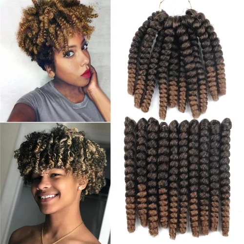Vista 17 de Saniay - 3 paquetes de trenzas de ganchillo cortas trenzadas de ganchillo con espiral, rizos con espiral jamaicana, 20 mechones por paquete